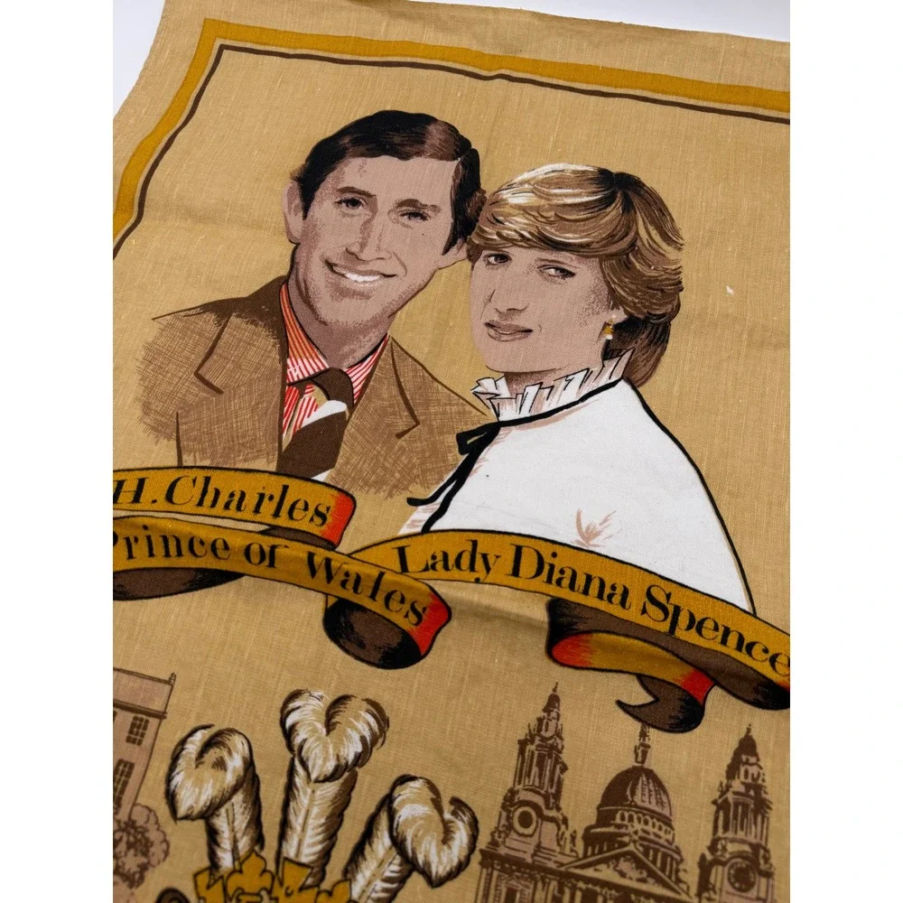 Vintage 1981 Royal Wedding Tea Towel Prince Charles Lady Diana St Pauls UK Made
